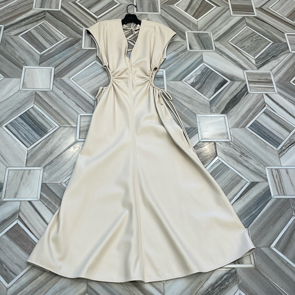 ALC Syna vegan leather ivory midi dress